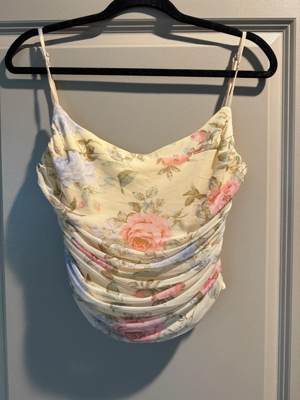 Floral Camisole Top - butter yellow with flowers